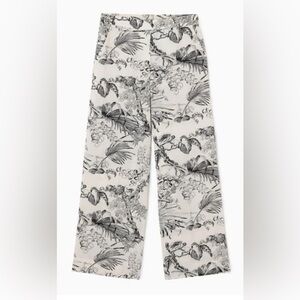 COS Botanical Print Wide Leg Pants in Black & cream size 2